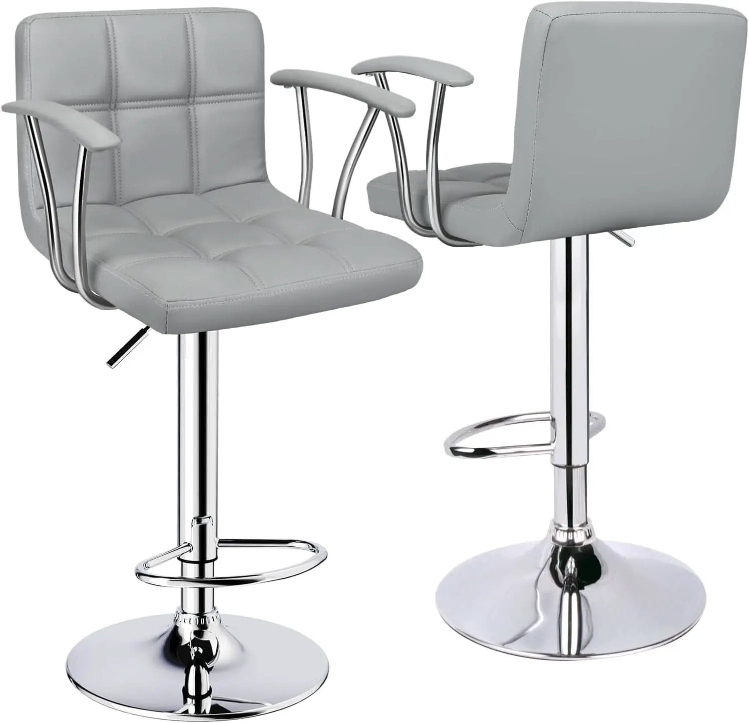 Counter Height Bar Stools Set 2 Armrest Swivel Leather Grey from PriceLows™