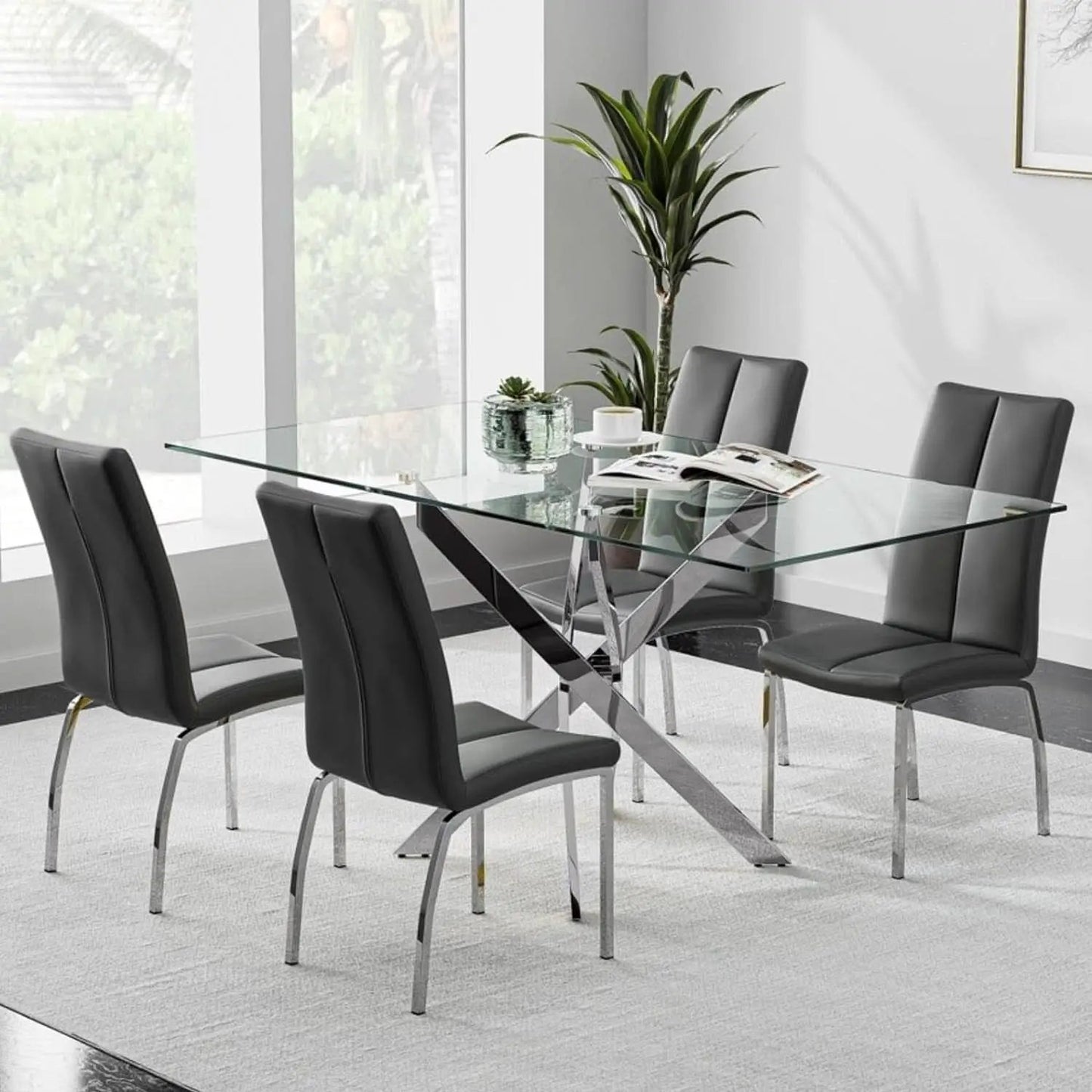 Tempered Glass Dining Table With Chromed Legs 47In White Silver from PriceLows™