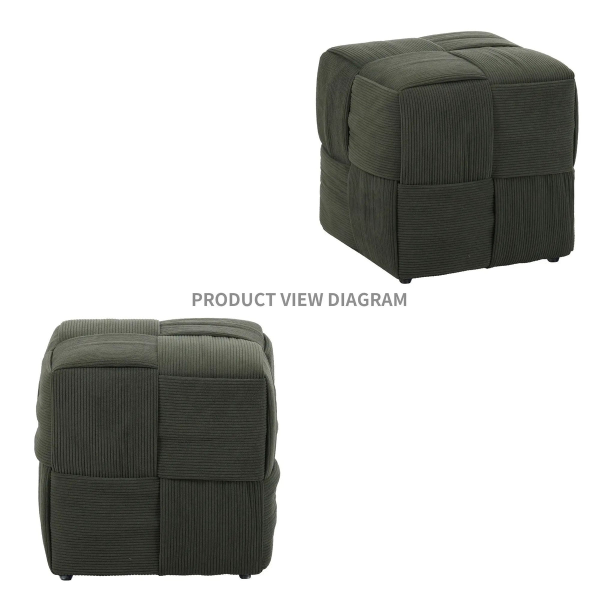 Modern Ottoman Foot Rest | Woven Design | Engineered Wood Frame | 14.2 Inch Cube