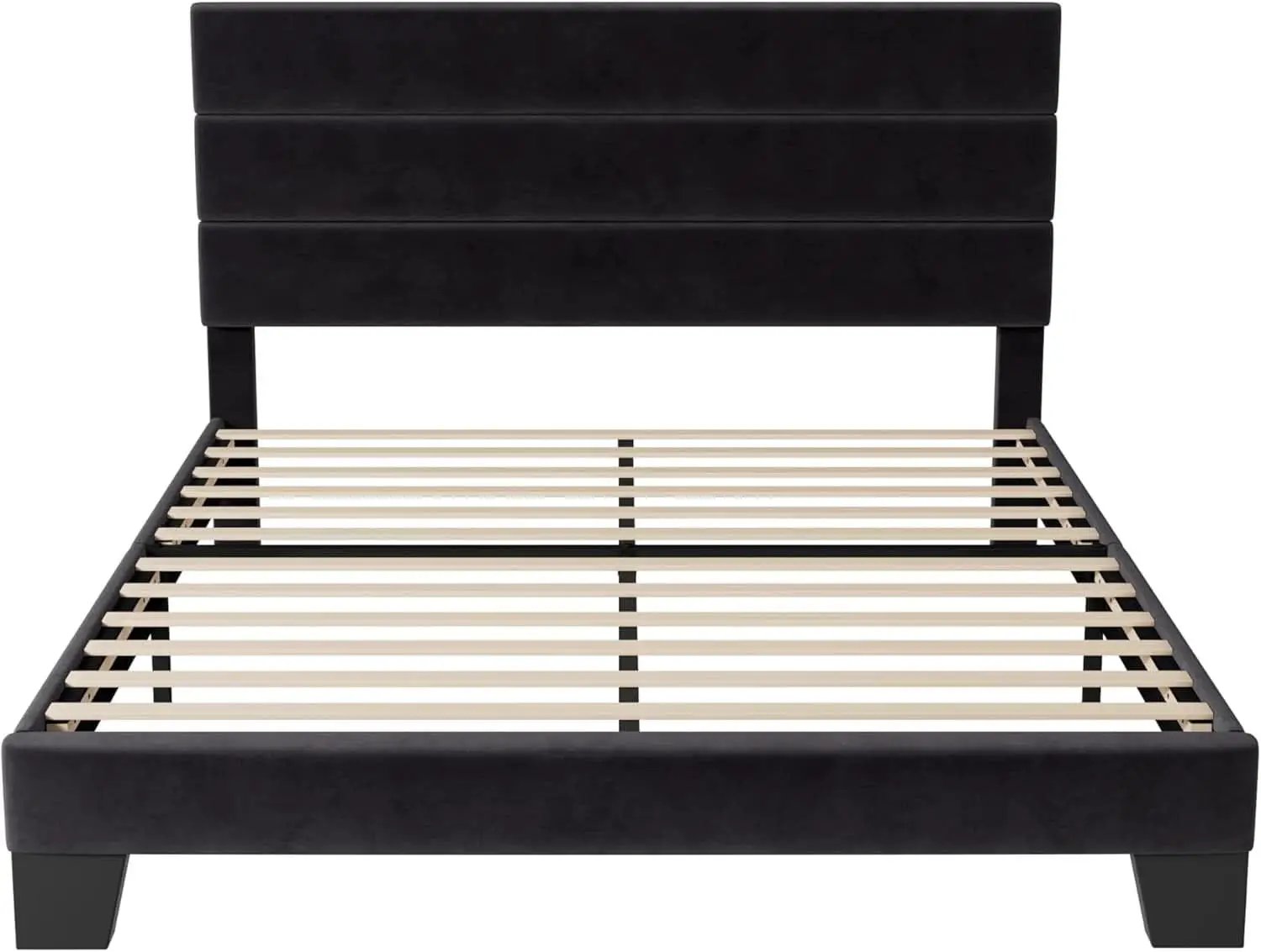 Black Velvet Queen Platform Bed Easy Assembly No Box Spring from PriceLows™
