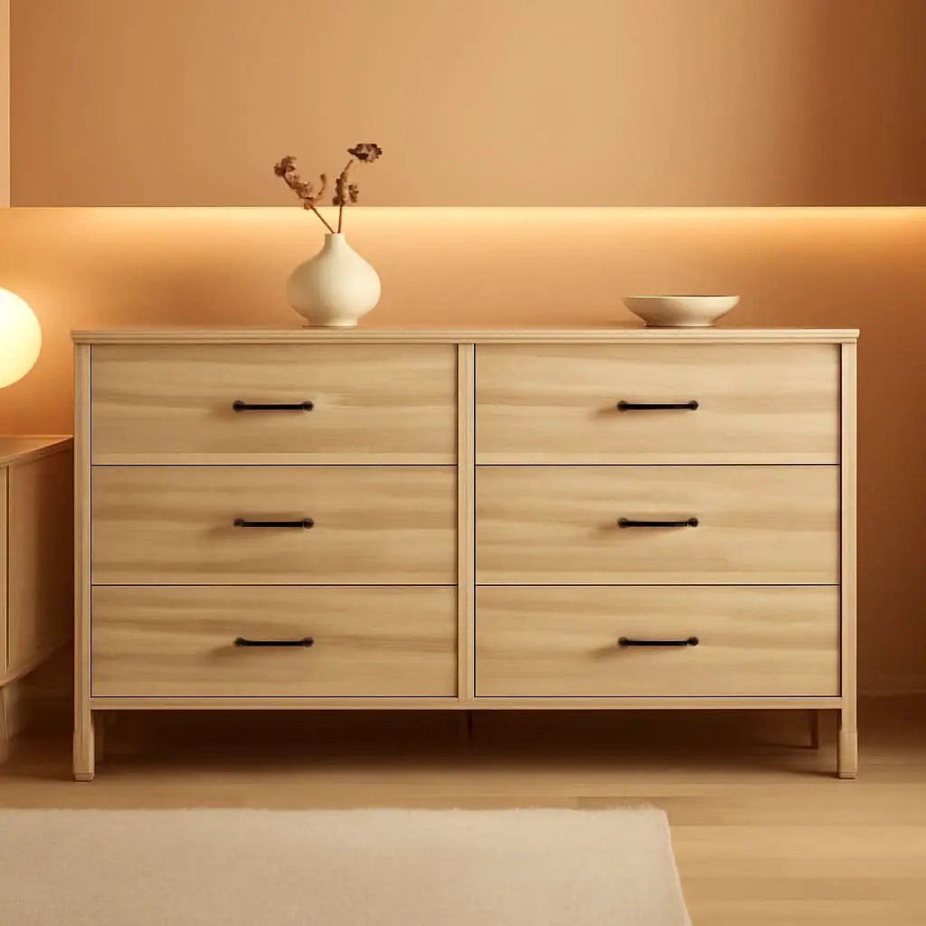 Mid-Century Modern 6 Drawer Dresser With Chevron Pattern from PriceLows™