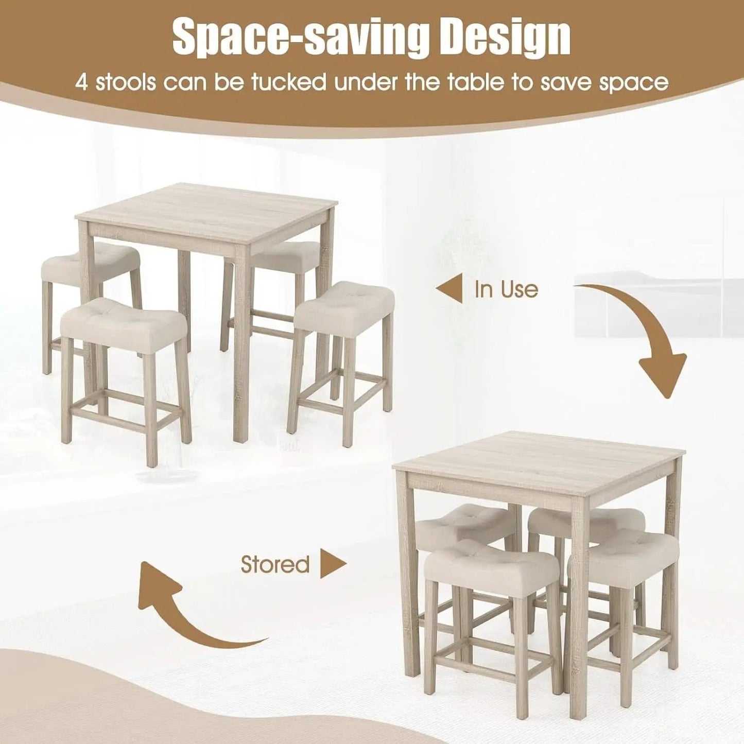 Bar Table Set Square Ultrasoft Cushioned Stools Space Saving from PriceLows™