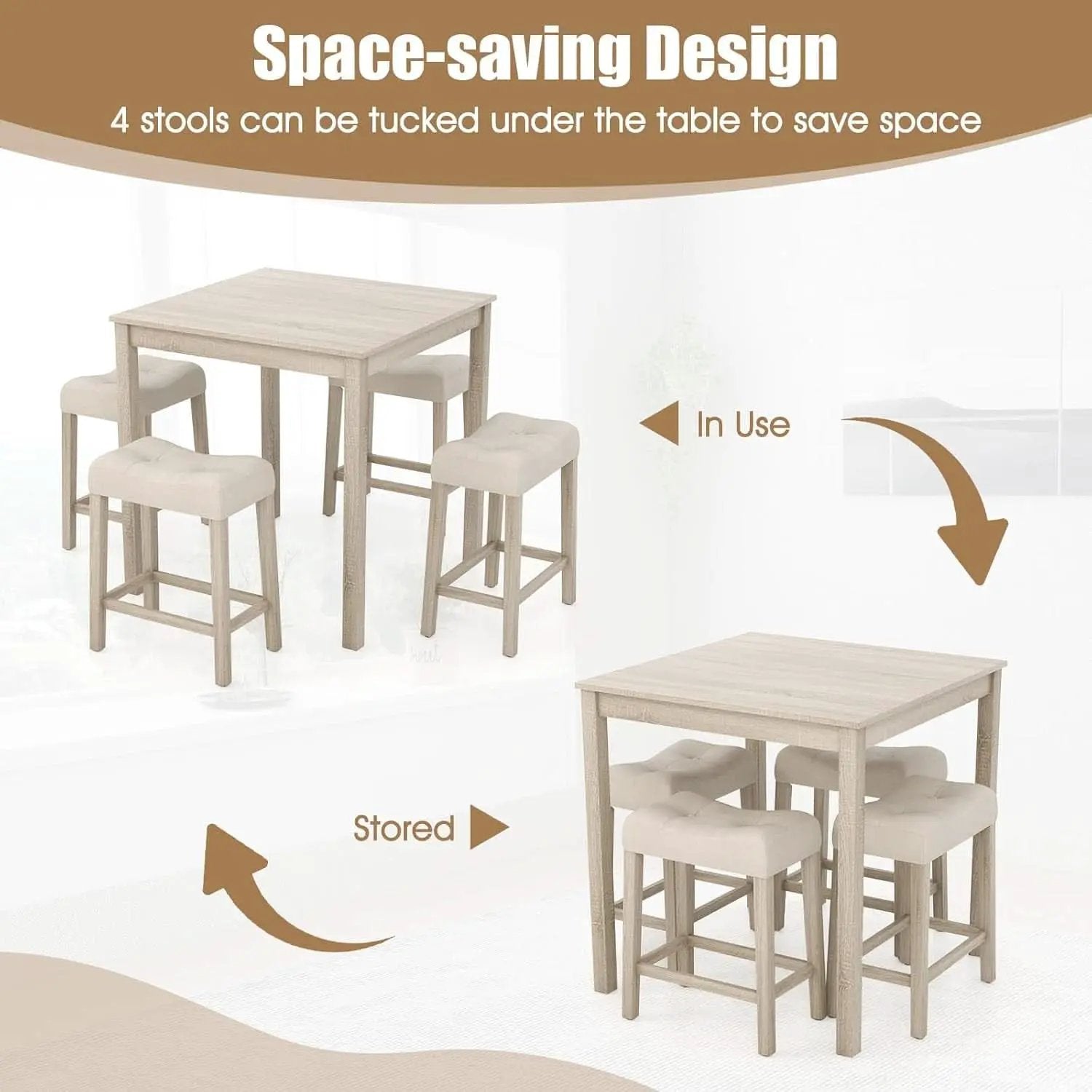 Bar Table Set Square Ultrasoft Cushioned Stools Space Saving from PriceLows™