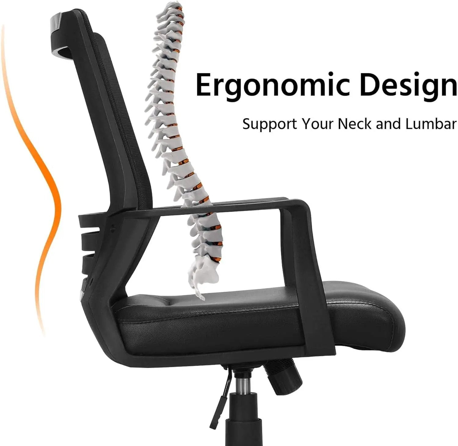 Ergonomic Office Chair Leather Seat Mesh Back Black With Lumbar Support from PriceLows™