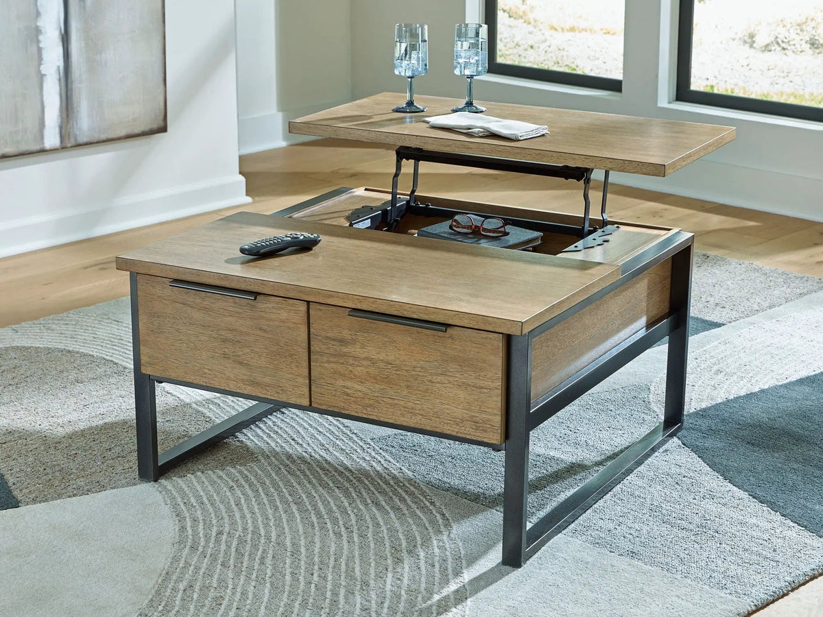 Montia Cocktail Table | Light Wood-Tone Finish | Contrasting Frame | Mixed-Material Look