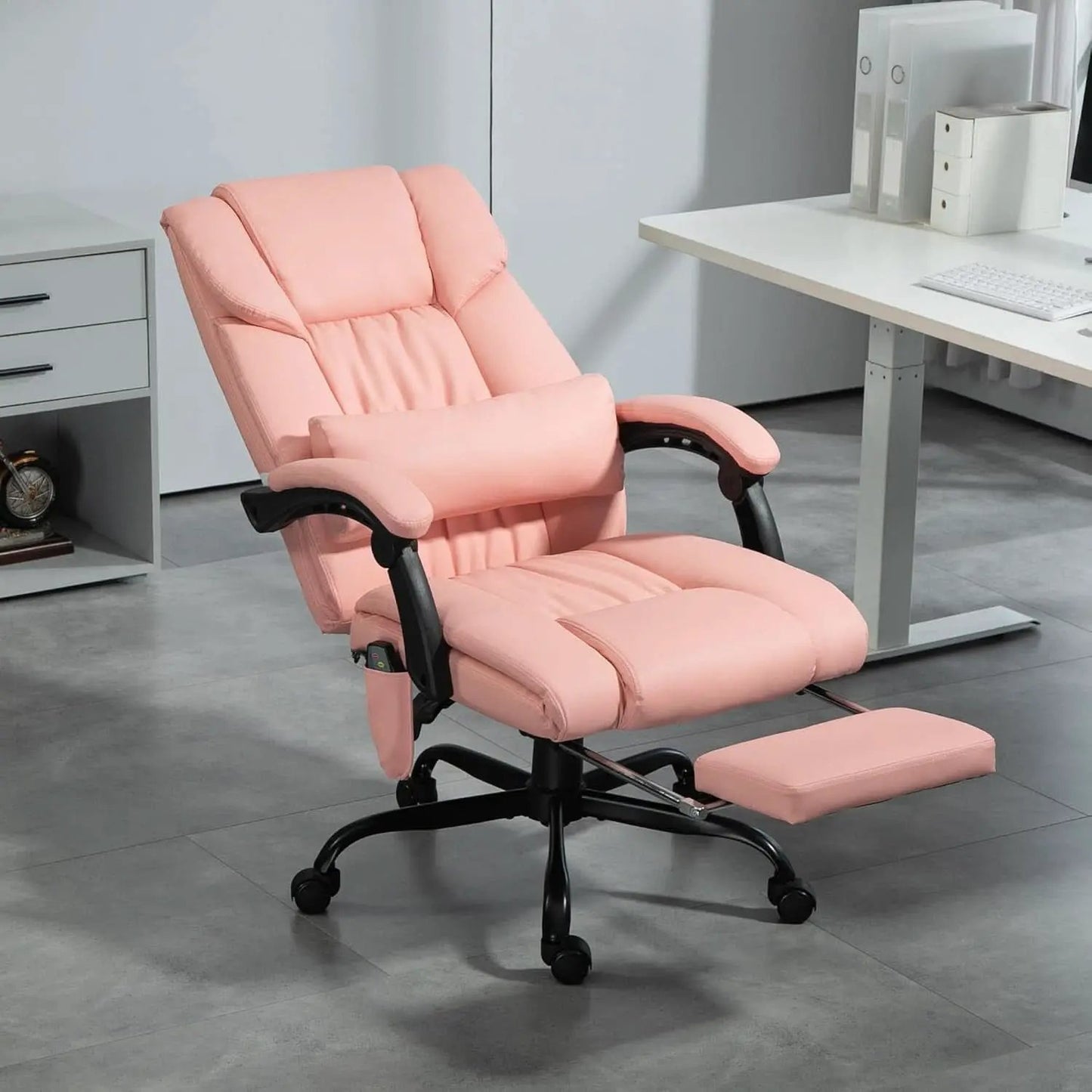 Pink Massage Office Chair With 6 Vibration Points Footrest from PriceLows™