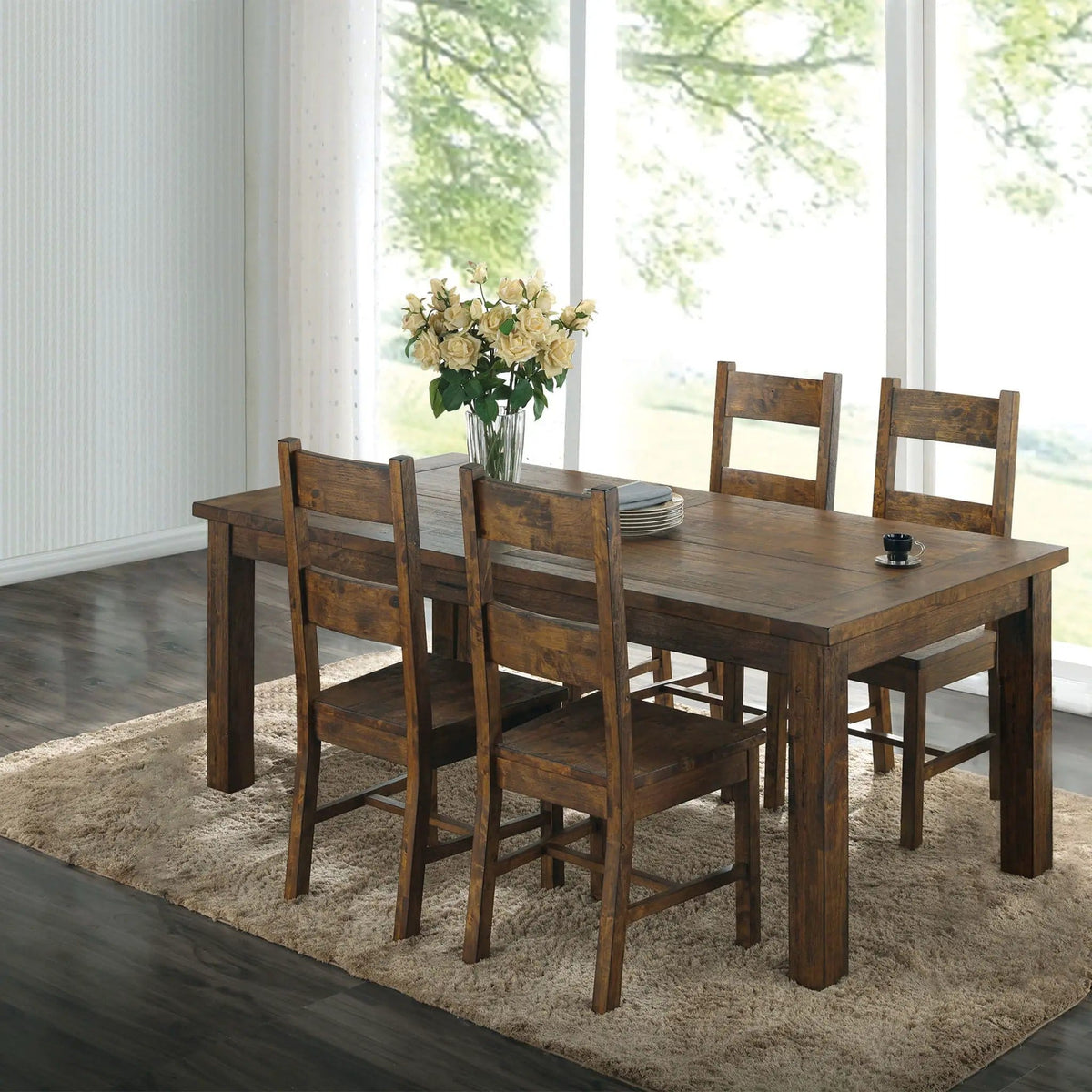 Coleman 5-piece Rectangular Dining Set Rustic Golden | 5-Piece Set | Dining Room Furniture | Brown