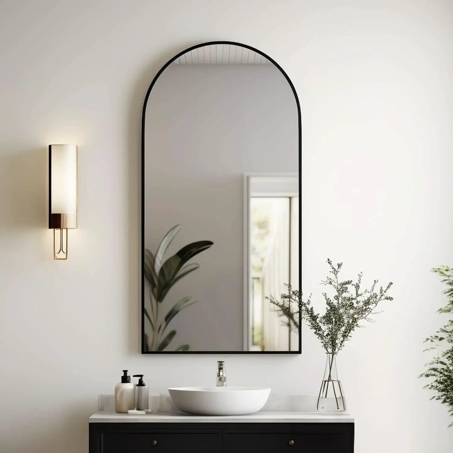Black Arched Wall Mirror 42x24 Inches With Iron Frame from PriceLows™