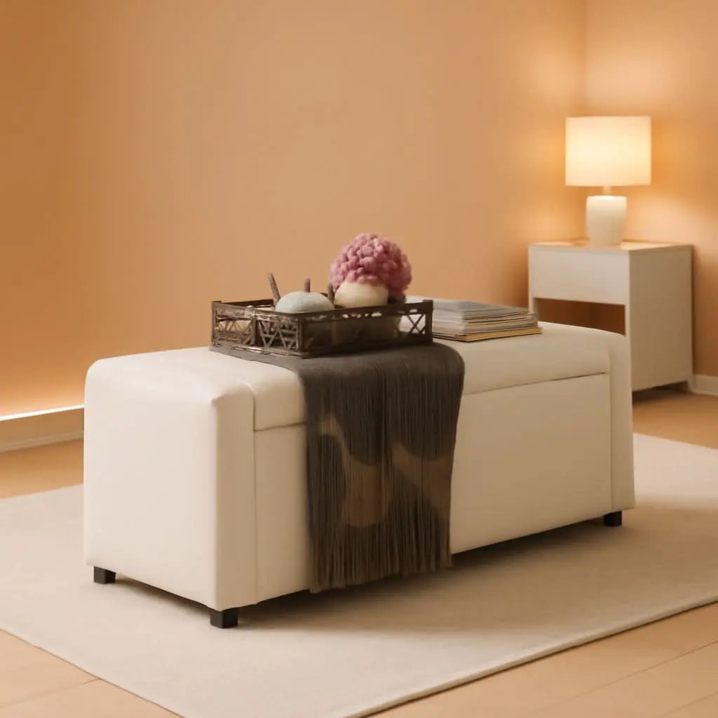 Fifty Inch Upholstered Storage Ottoman Bench Beige from PriceLows™