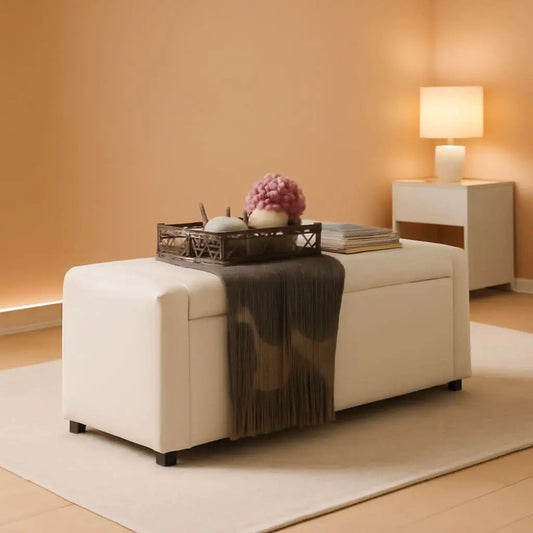 Fifty Inch Upholstered Storage Ottoman Bench Beige from PriceLows™