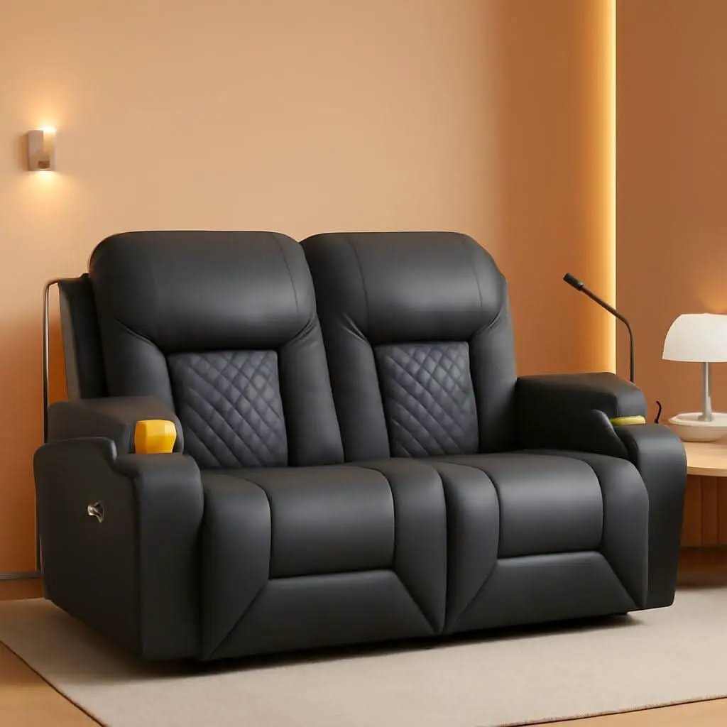 Gray PU Leather Two Seater Recliner Loveseat With USB Ports from PriceLows™