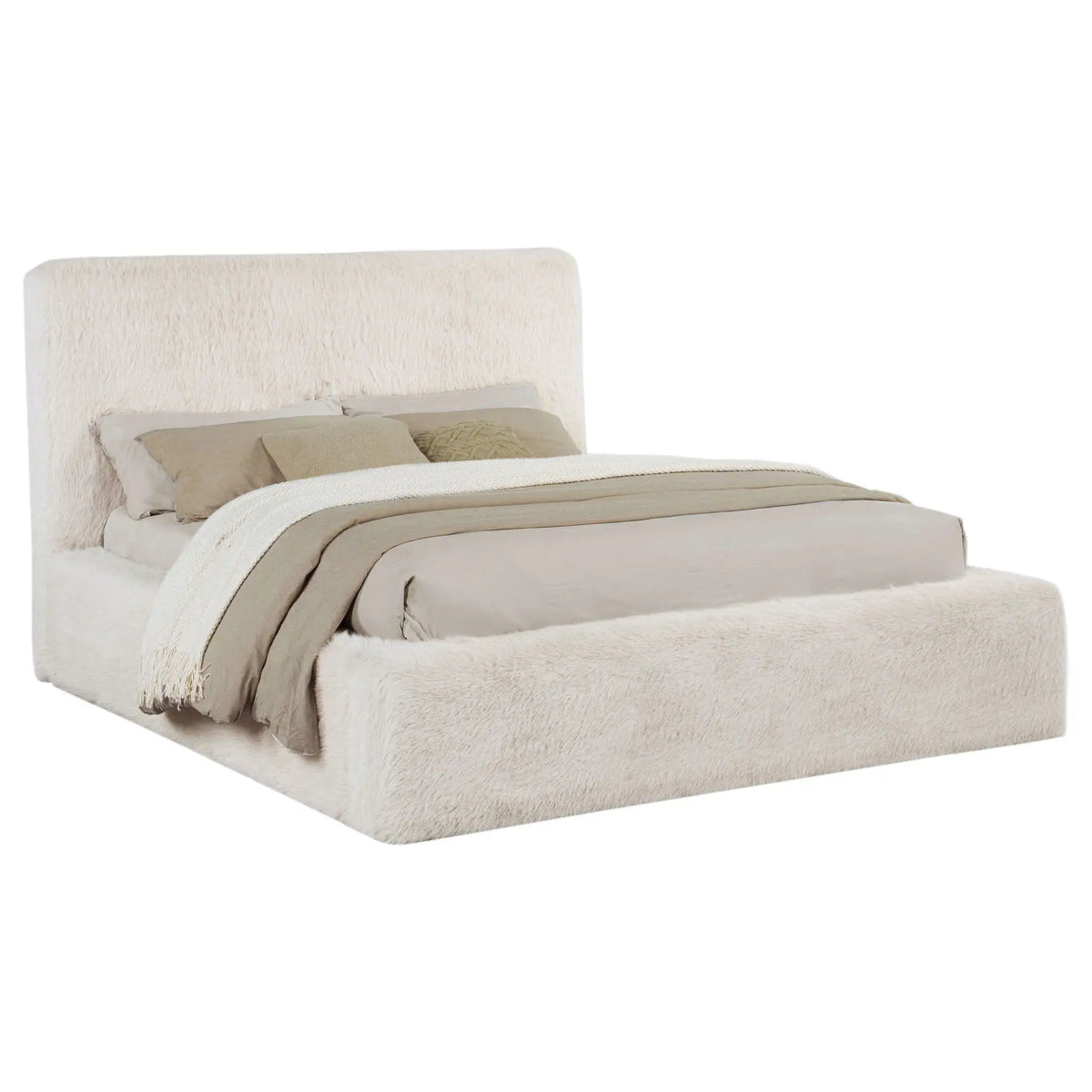 Rebecca Faux Fur Upholstered Queen Bed | 73.25 x 93.75 x 48.5 in | Engineered Wood & Plywood | Cream