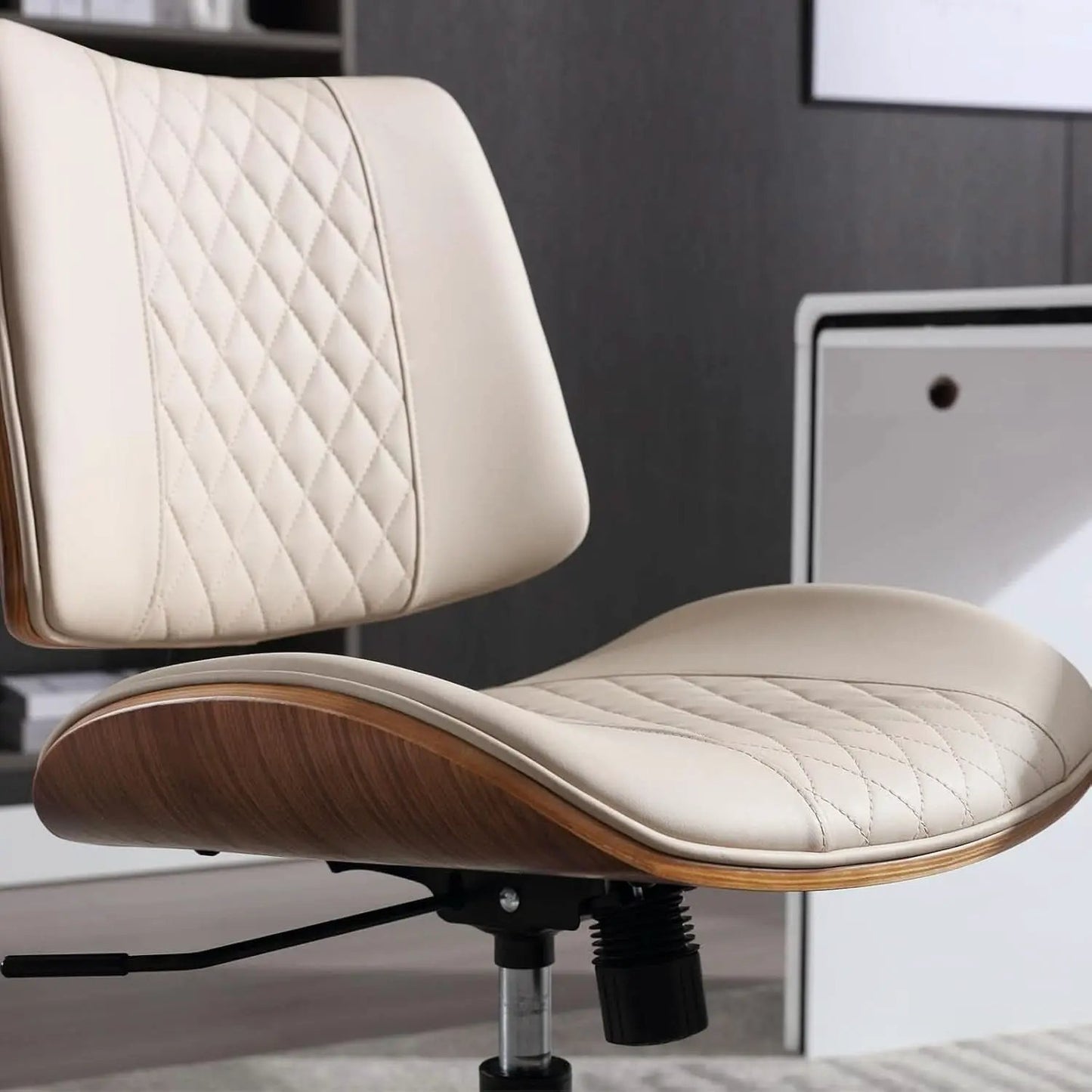 Armless Office Chair With Wheels Beige PU Leather Ergonomic from PriceLows™