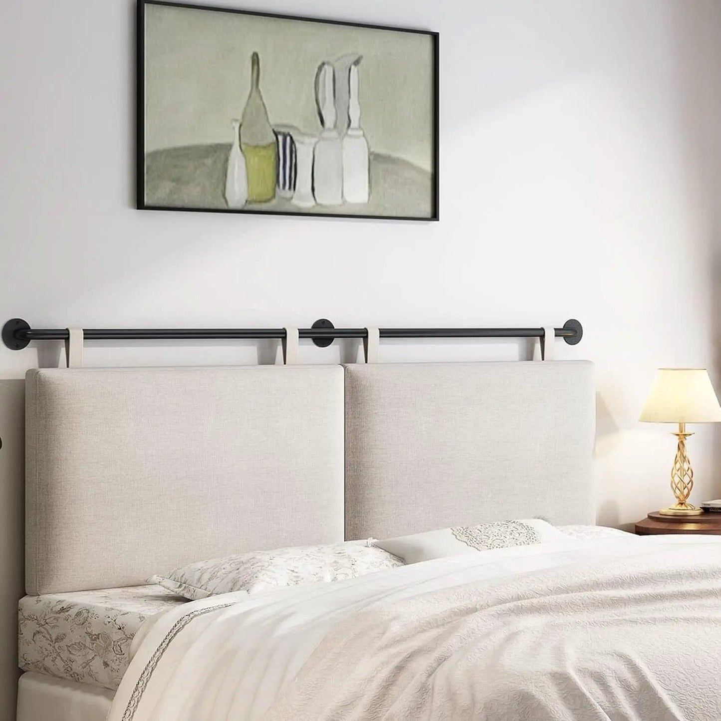 Linen Upholstered King Headboard Wall Mounted Bedroom Decor from PriceLows™
