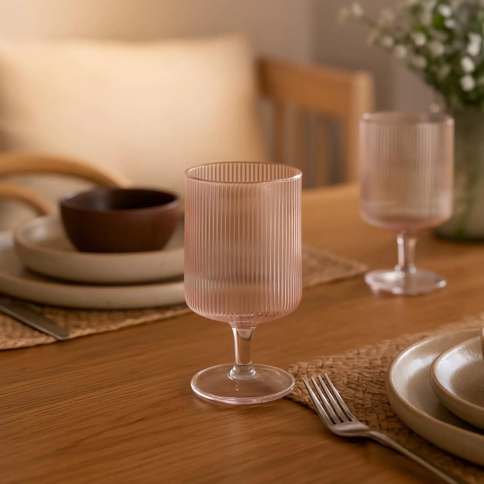 Khen Ripple Textured Blush Pink Stemmed Glass Wine Goblets | Set of 2 from PriceLows™