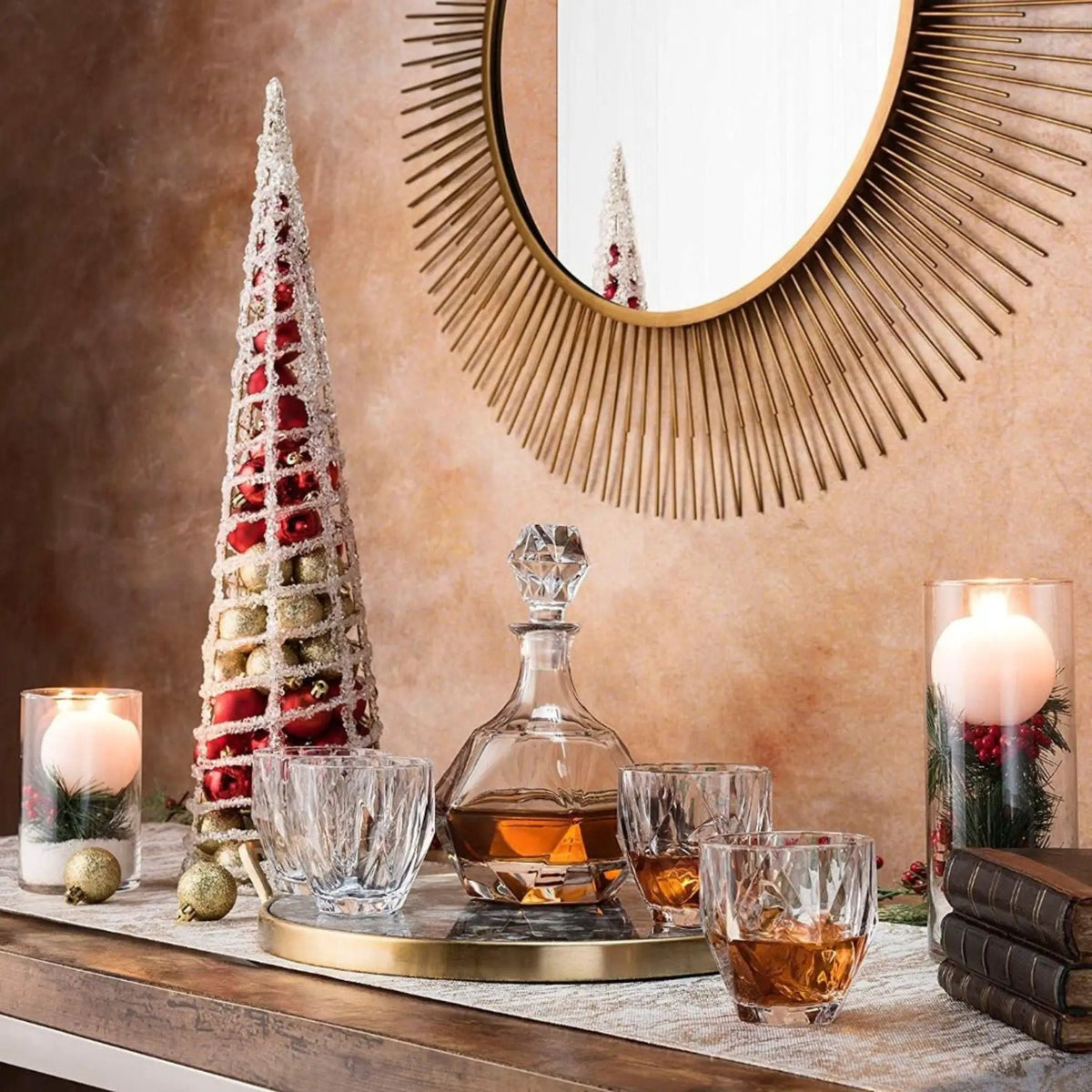 Decanter Set | Diamond Cut Glass | With Four Glasses | Luxury Barware