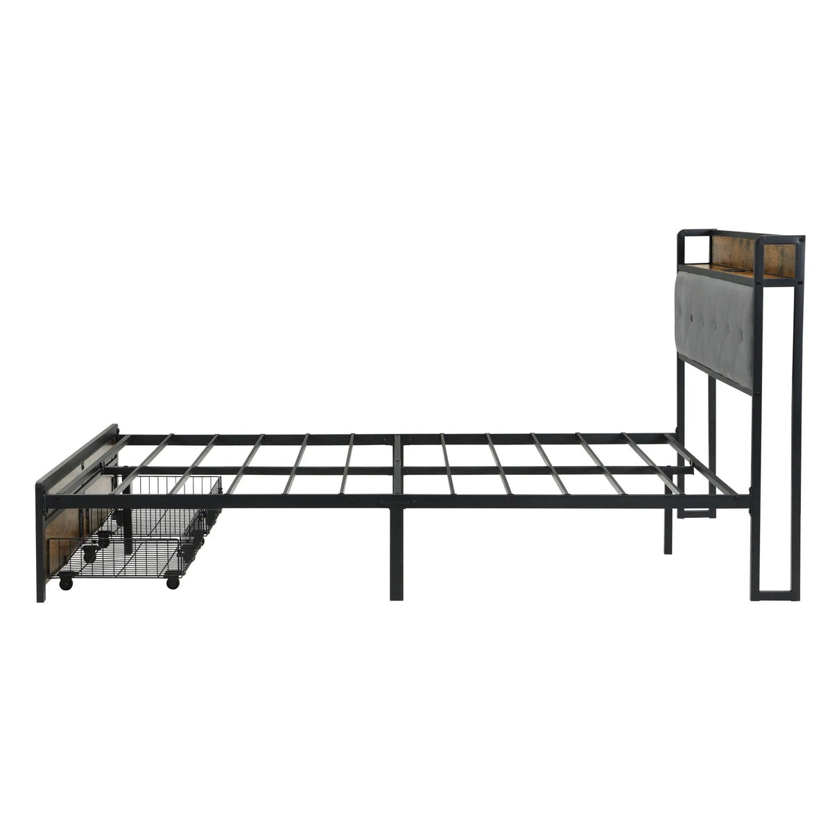 Modern Storage Bed Frame | LED Lights With Remote | Upholstered Headboard | USB Charging Station