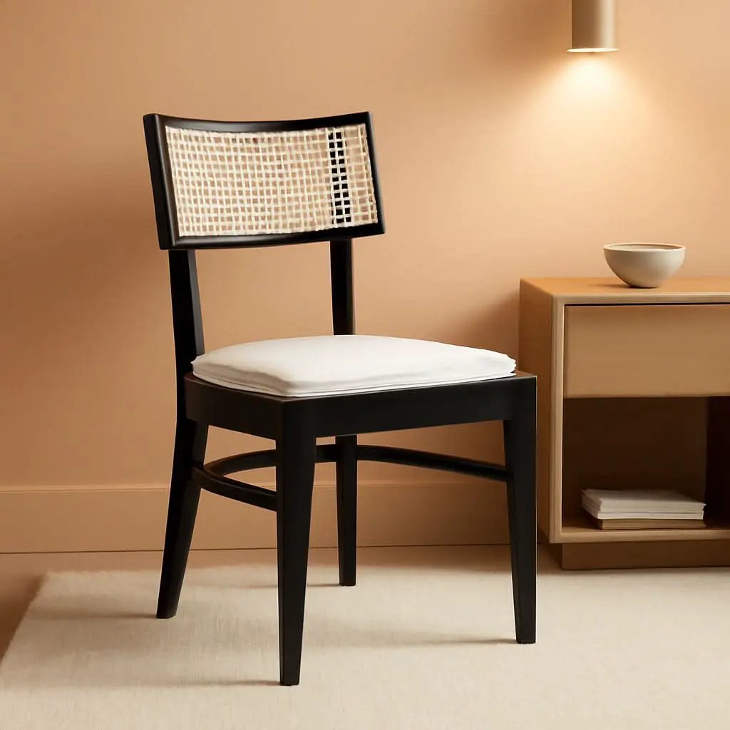 Galway Coastal Dining Chair Black Frame Cane Seat Cushion from PriceLows™
