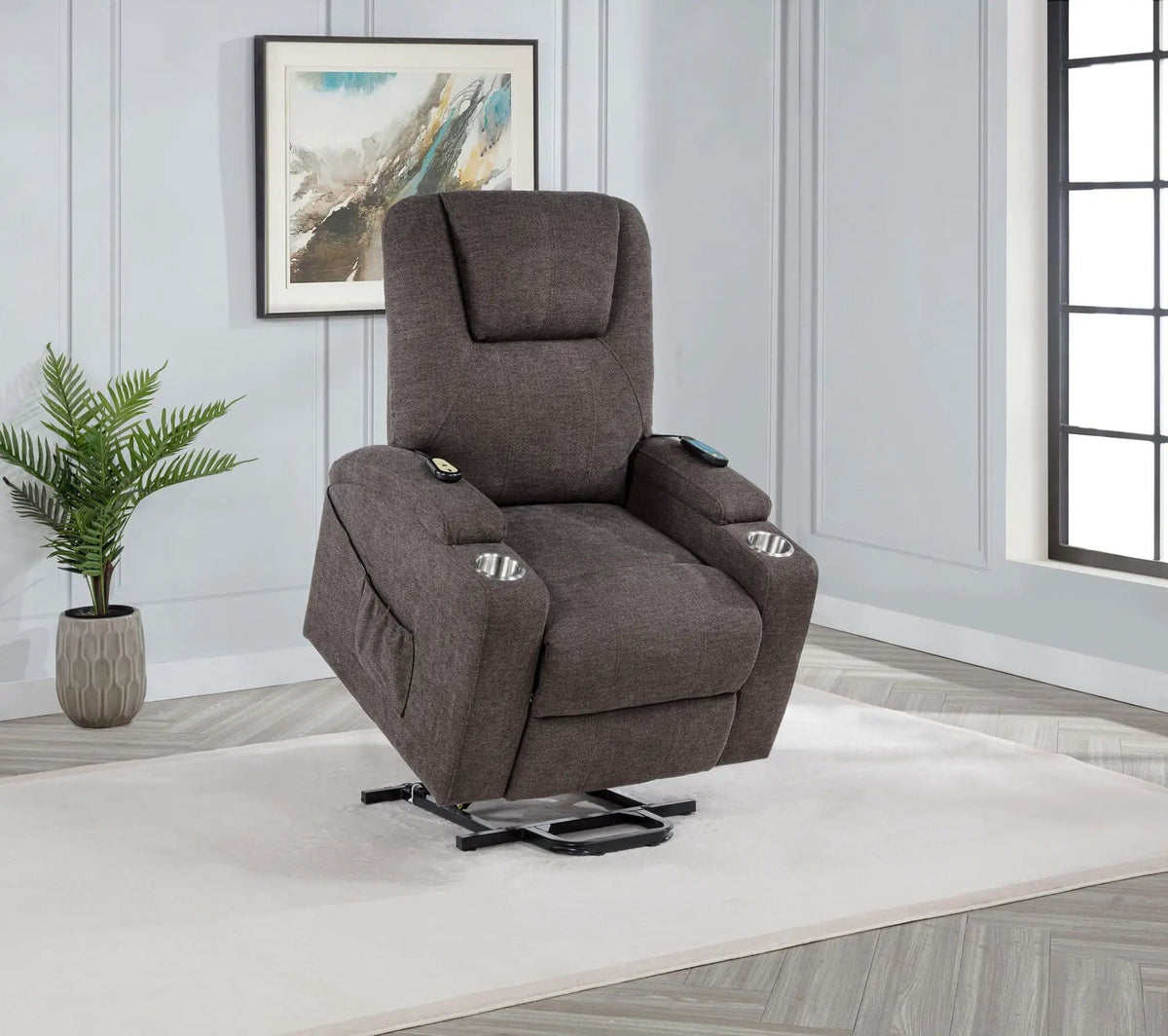 Louie Chenille Upholstered Power Lift Massage Chair | 32 x 37 x 42.5 in | Chenille & Stainless Steel | Brown