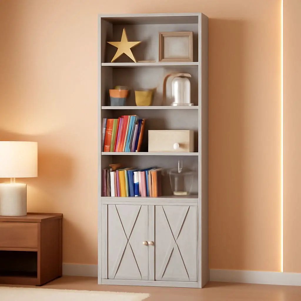 Industrial 70 Inch Tall Bookcase With Doors 6 Shelf Storage from PriceLows™
