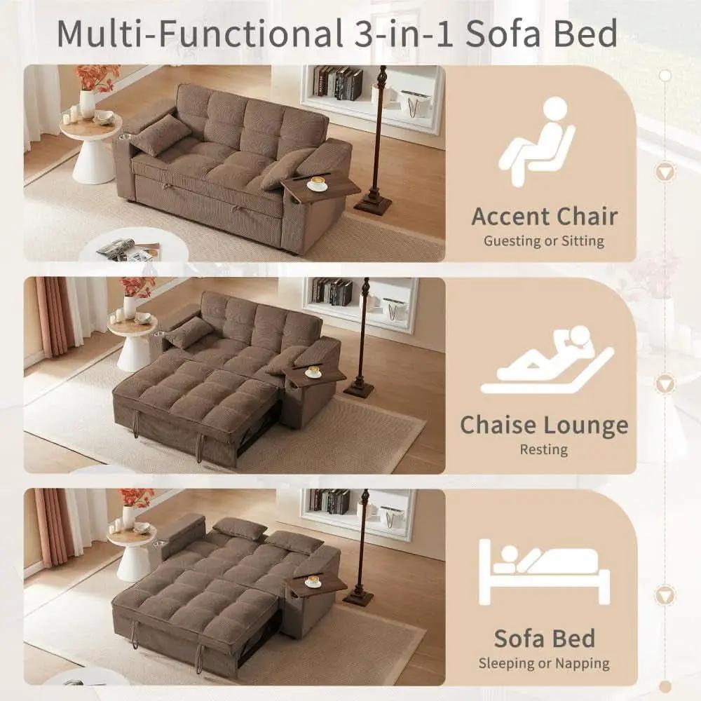 65 Inches Durable Convertible Sleeper Sofa ChocolateBrown from PriceLows™