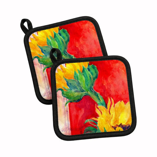 Pot Holder Set of 2 | Heat Resistant Quilted Hot Pads | 7.5 x 7.5 Inch | Flower - Sunflower (Style 3)