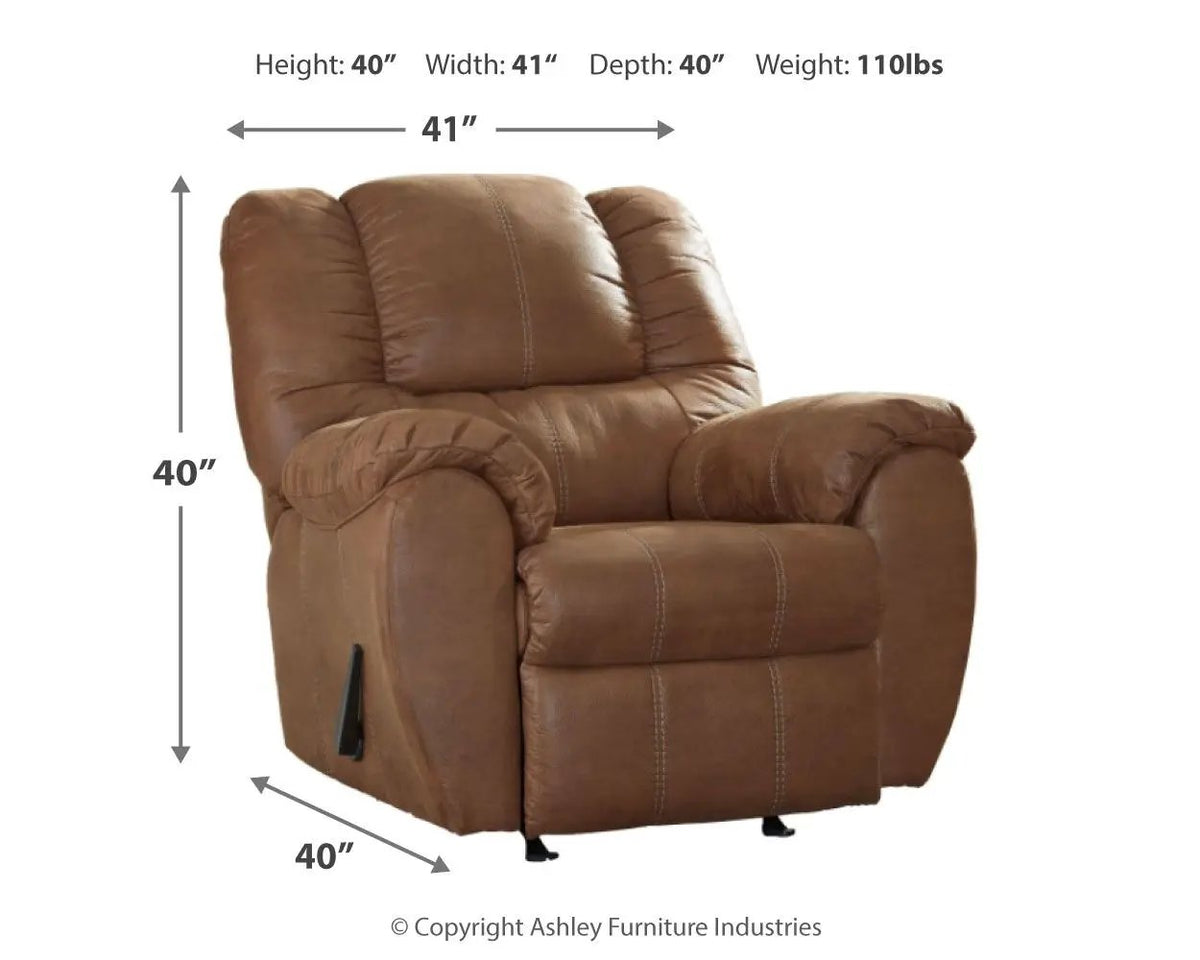 McGann Rocker Recliner | Leather Look Fabric Feel | Jumbo Stitching | Thick Cushioning