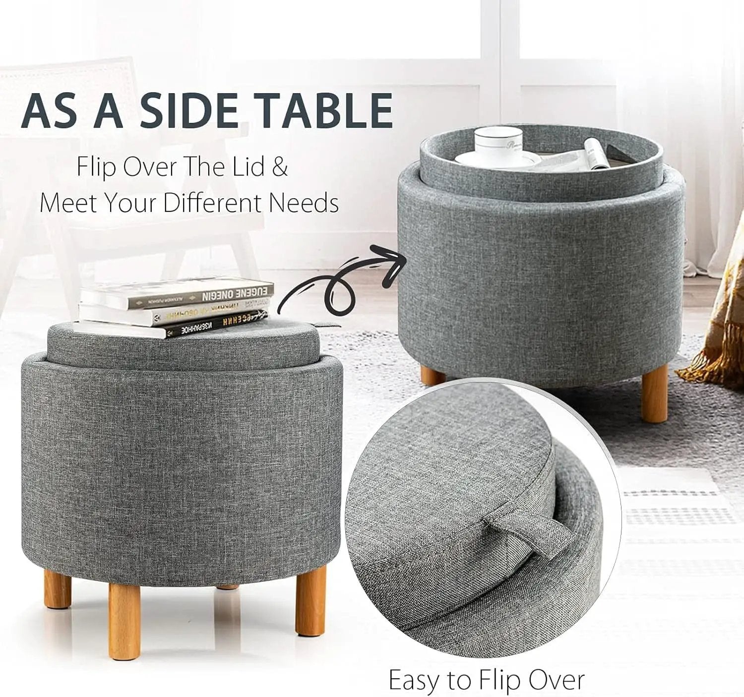 Grey Premium Microfiber Storage Ottoman Large Tray from PriceLows™