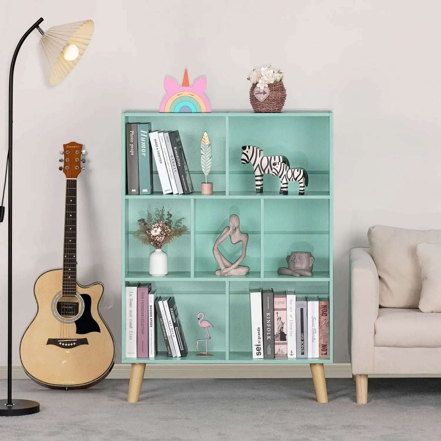 Mint Green 7 Cube Bookcase For Kids Toy Storage Organizer from PriceLows™