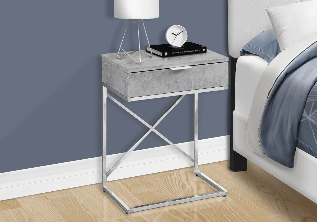 Accent Side Table | Spacious Tabletop | Storage Drawer | Metal Frame