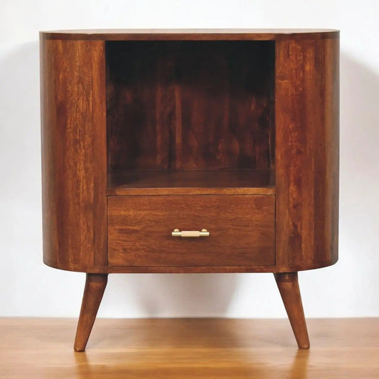 Cortez T Bar Open Slot Cabinet | 29.53 x 13.78 x 30.31 in | Mango Wood | Dark Brown
