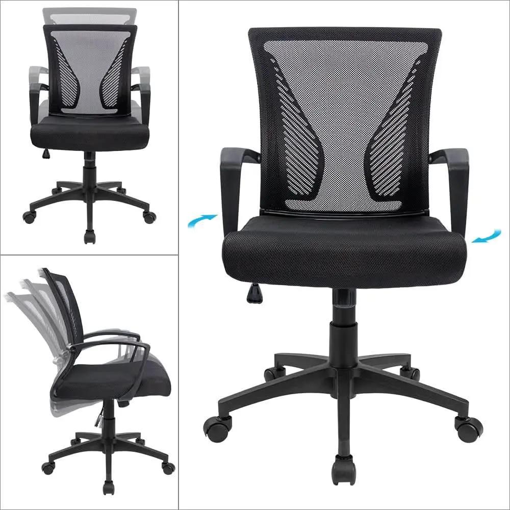 Office Chair Ergonomic Mid Back Mesh Black Lumbar Support from PriceLows™