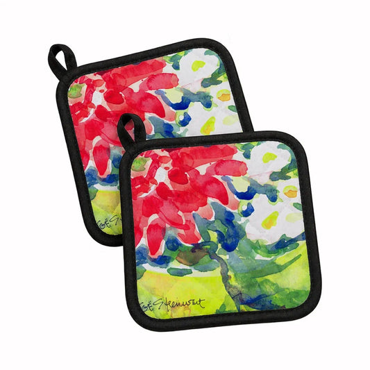 Pot Holder Set of 2 | Heat Resistant Quilted Hot Pads | 7.5 x 7.5 Inch | Flower (Style 4)