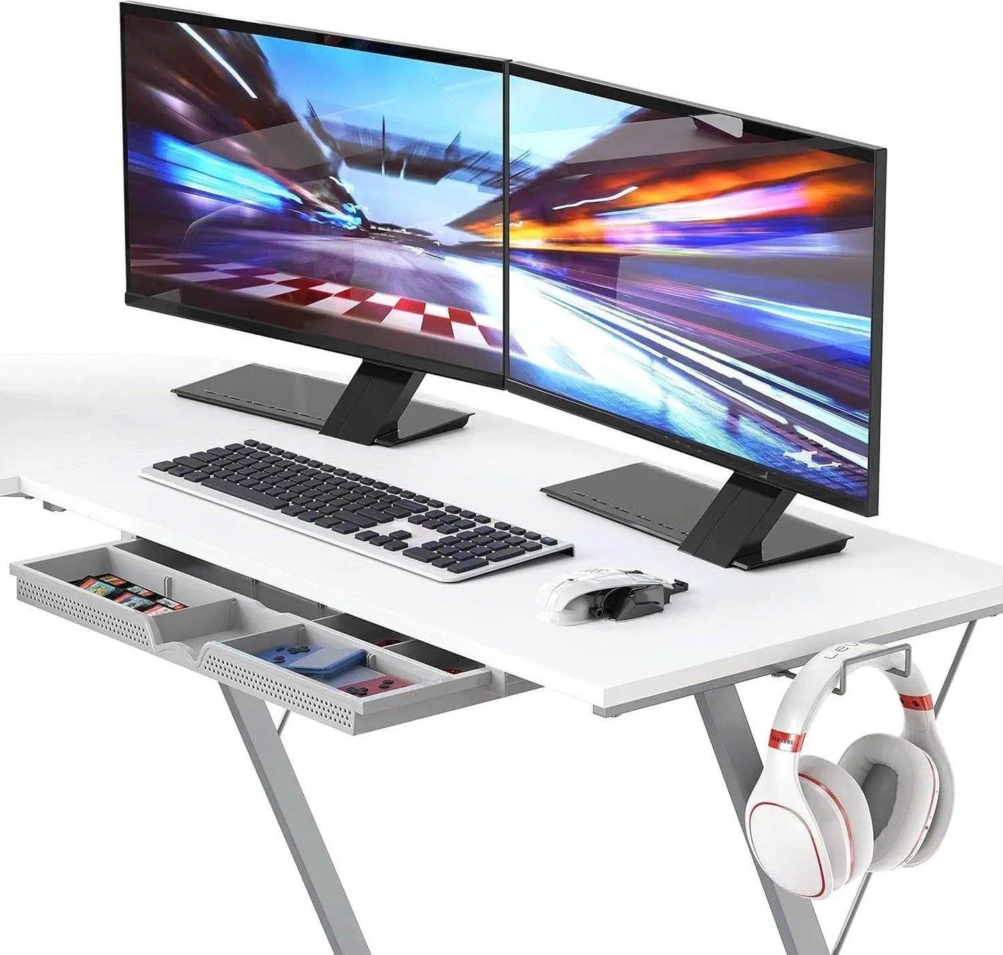 Vista L Shape Desk With Removable Monitor Stand White from PriceLows™