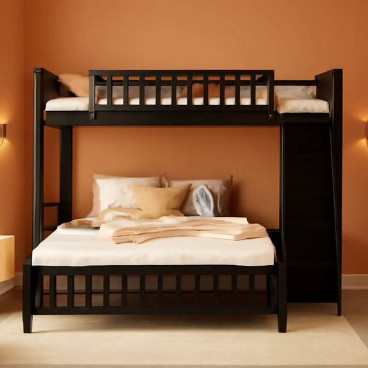 Espresso Twin Over Full Bunk Bed With Six Drawers Shelves from PriceLows™