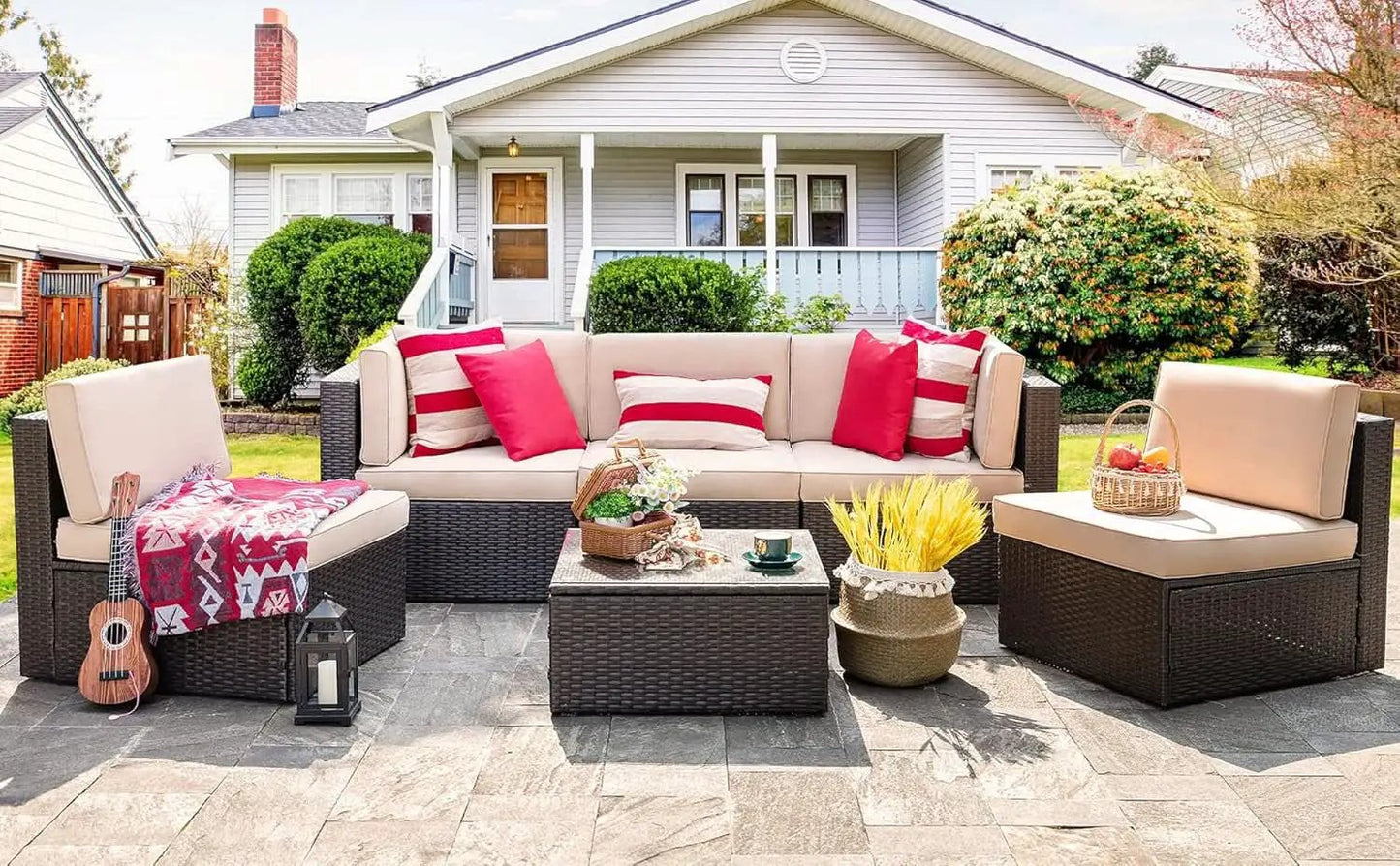 Outdoor Wicker Sectional Sofa Set with Coffee Table from PriceLows™