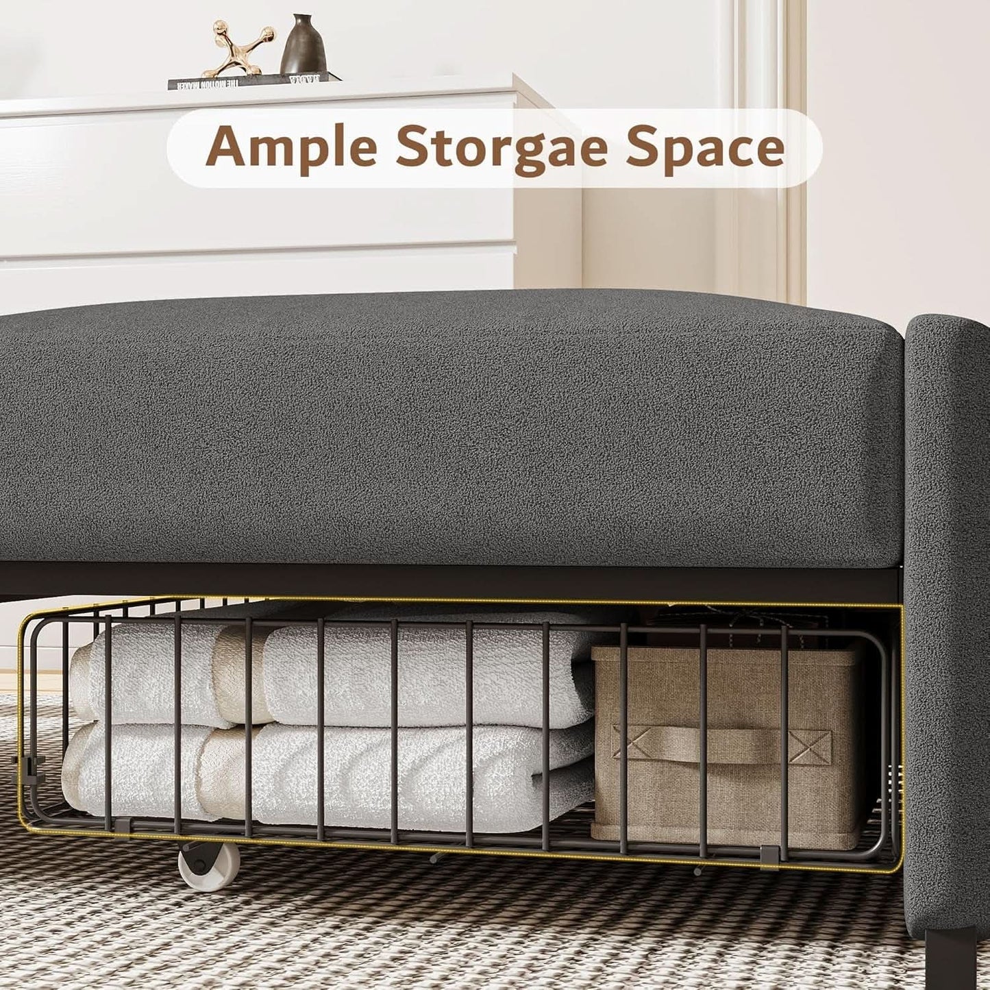 Dark Gray Lambswool Fabric Textured Sofa Bed Chair Storage from PriceLows™