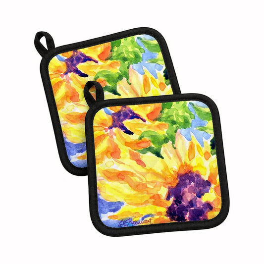 Pot Holder Set of 2 | Heat Resistant Quilted Hot Pads | 7.5 x 7.5 Inch | Flower - Sunflower (Style 4)