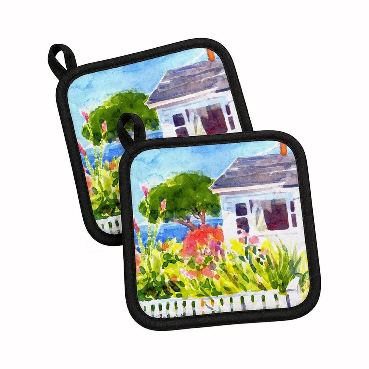 Pot Holder Set of 2 | Heat Resistant Quilted Hot Pads | 7.5 x 7.5 Inch | Houses (Style 3)