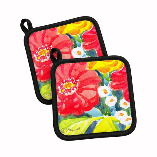 Pot Holder Set of 2 | Heat Resistant Quilted Hot Pads | 7.5 x 7.5 Inch | Flower (Style 6)