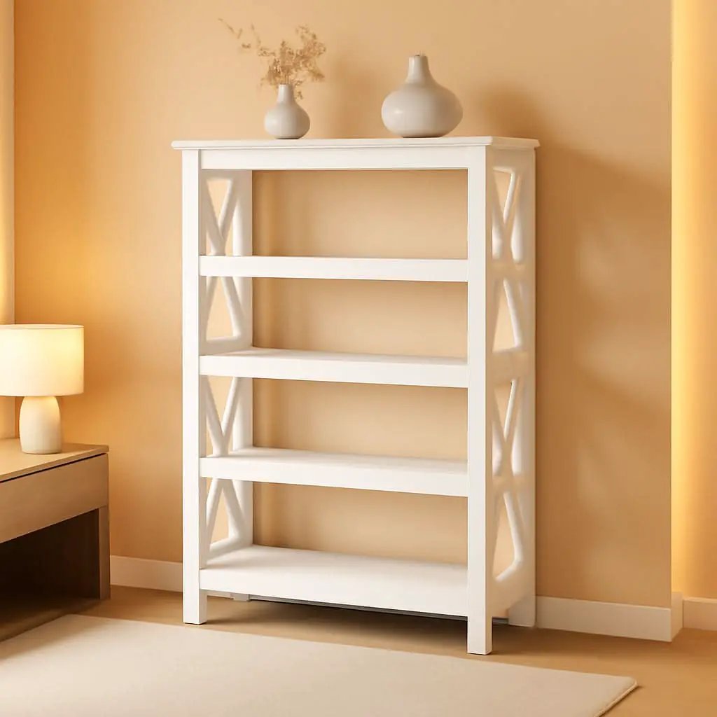Tall 5 Shelf Bookcase In Pure White Oak Modern Farmhouse from PriceLows™