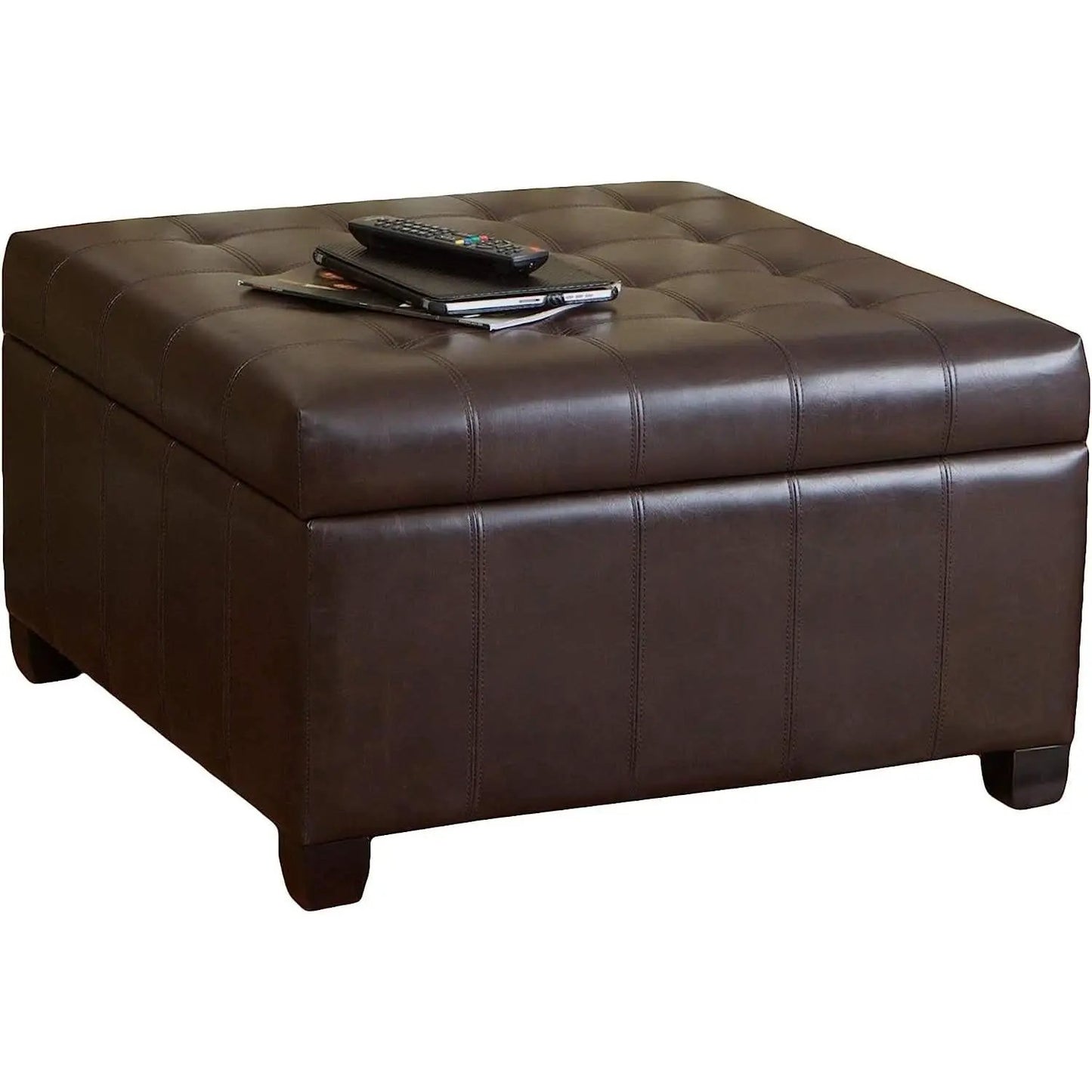 Marbled Brown Leather Storage Ottoman for Living Room from PriceLows™