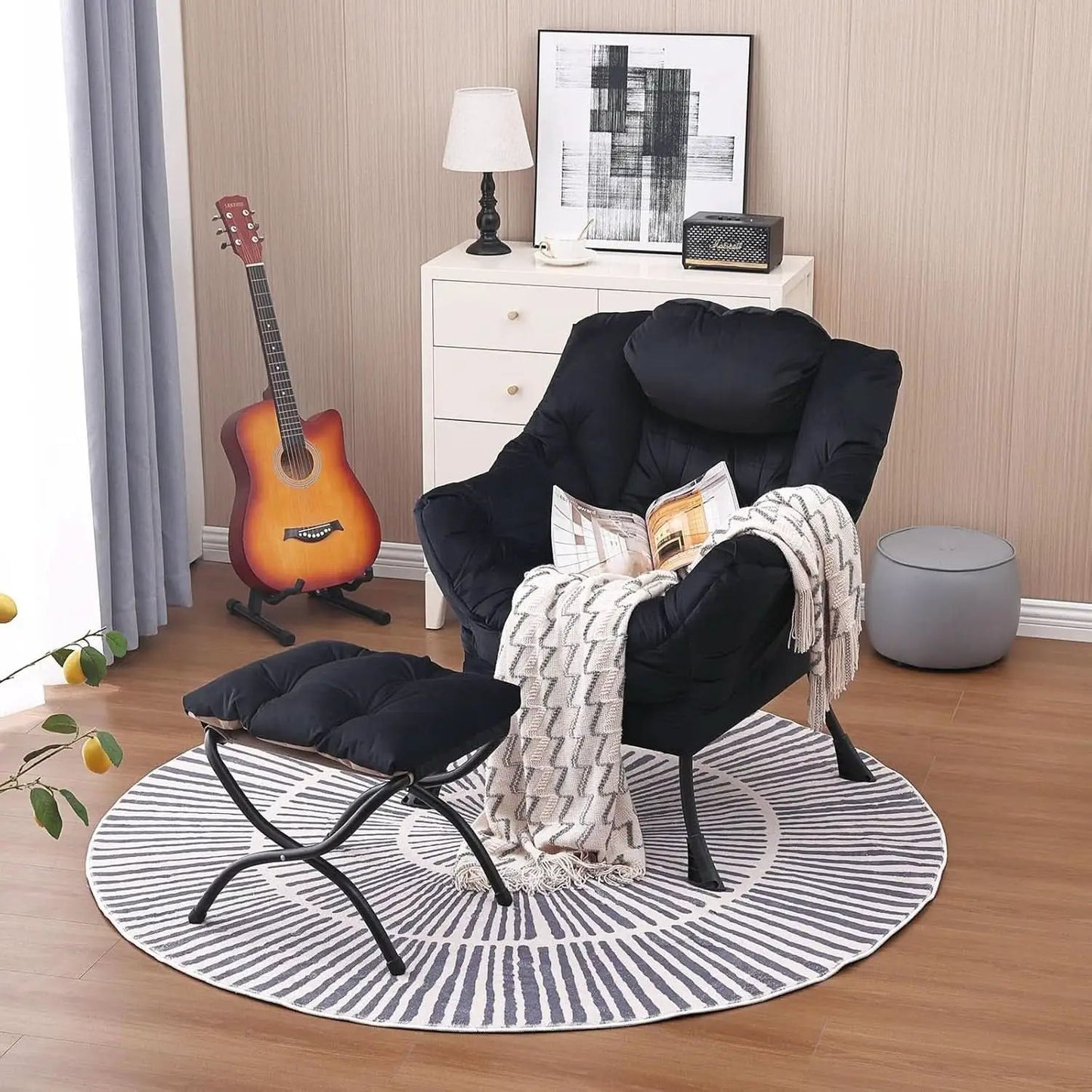 Large Upholstered Lounge Chair With Ottoman And Armrests from PriceLows™