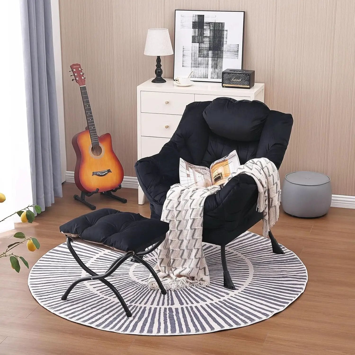Large Upholstered Lounge Chair With Ottoman And Armrests from PriceLows™