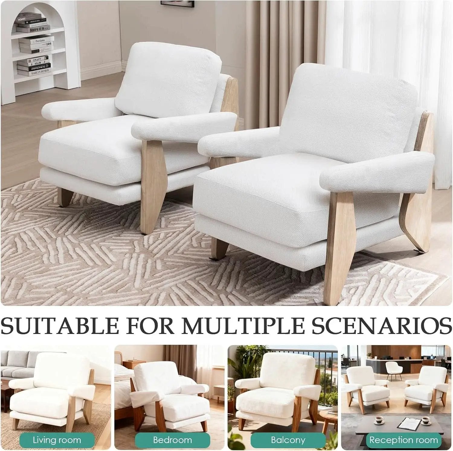 Ivory Chenille Accent Chair Solid Wood LivingRoomSet from PriceLows™