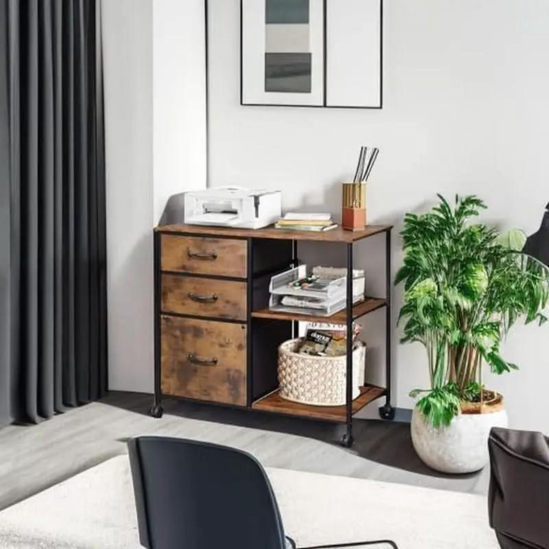 3 Drawer Mobile File Cabinet Fits A4 Or Letter Size With Rolling Printer Stand Rustic Brown Wood Grain from PriceLows™