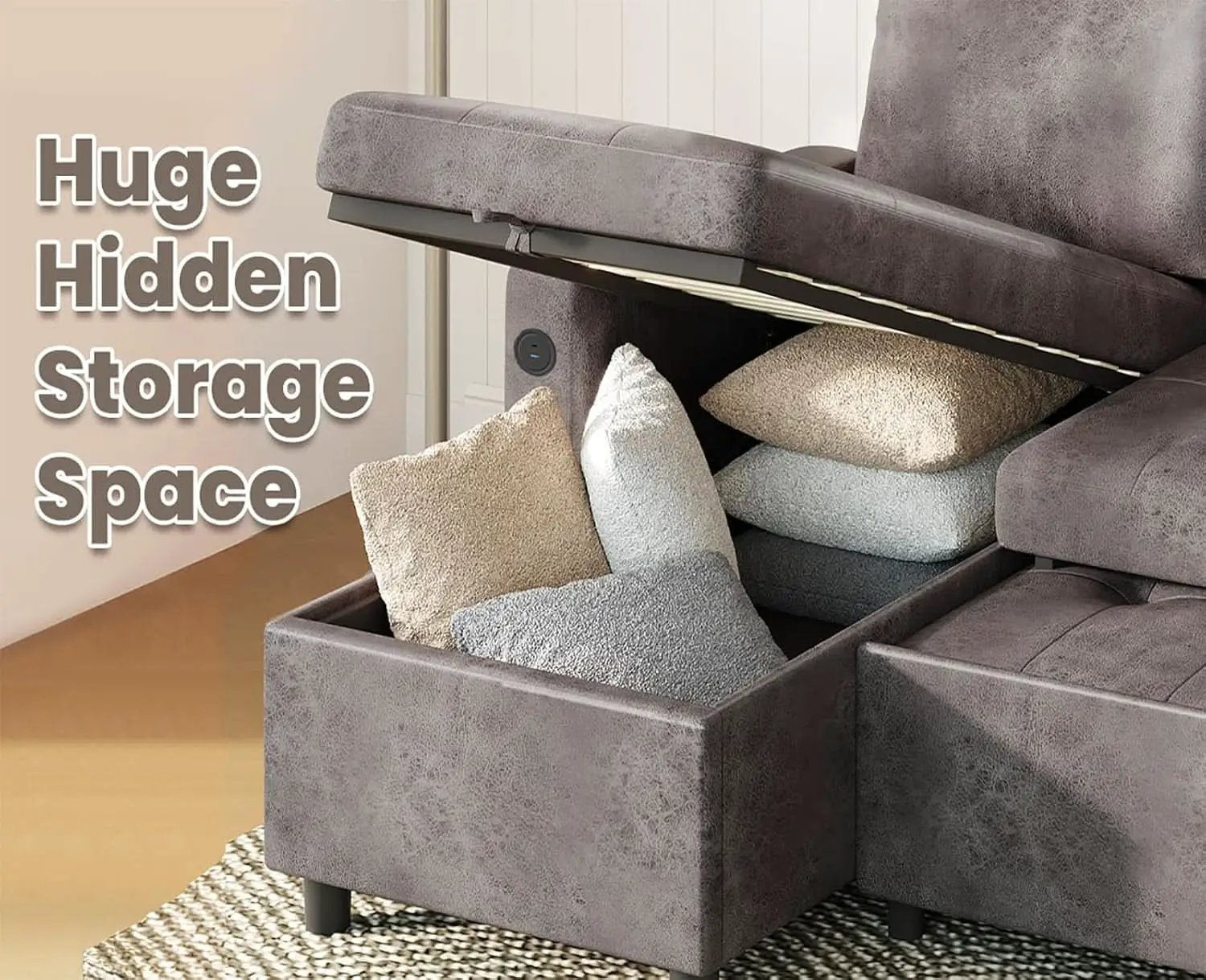 Charcoal Gray Sleeper Sofa With Reversible Storage Chaise from PriceLows™