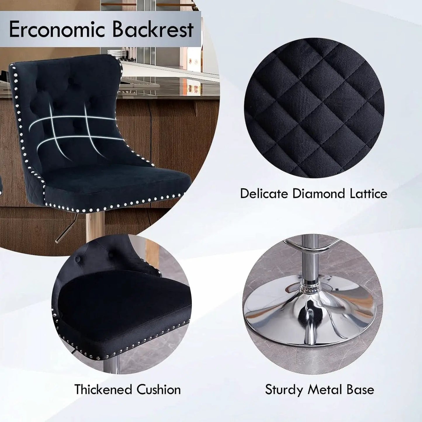 Velvet Swivel Bar Stools Adjustable Set Of 4 In Black from PriceLows™
