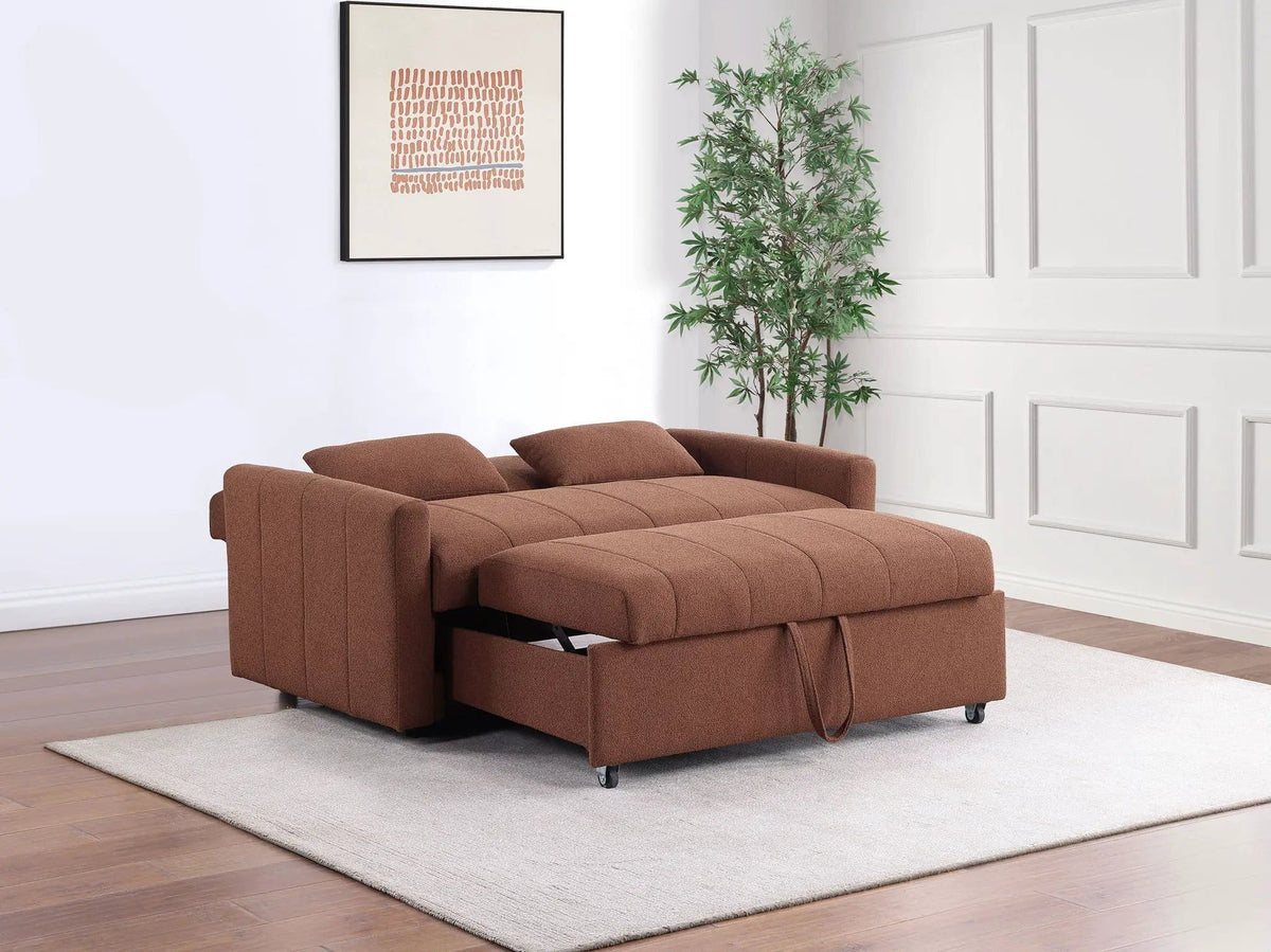 Portland Boucle Upholstered Sleeper Sofa Bed Copper Sleeper Loveseat | 59.75 x 34 x 36.5 in | Boucle & Copper | Bedroom