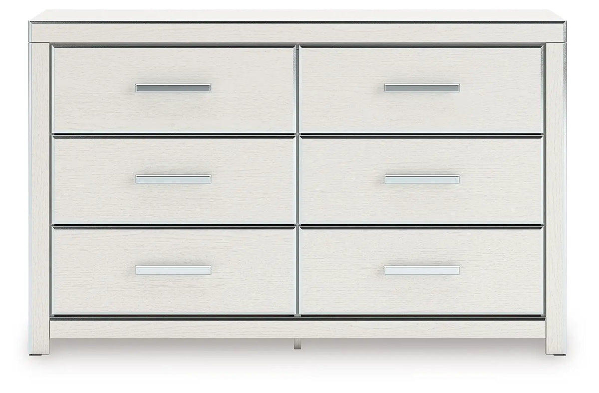 Zuraleus Six Drawer Dresser | Large-Scale Handles | Chrome-Tone Details | Glam Style